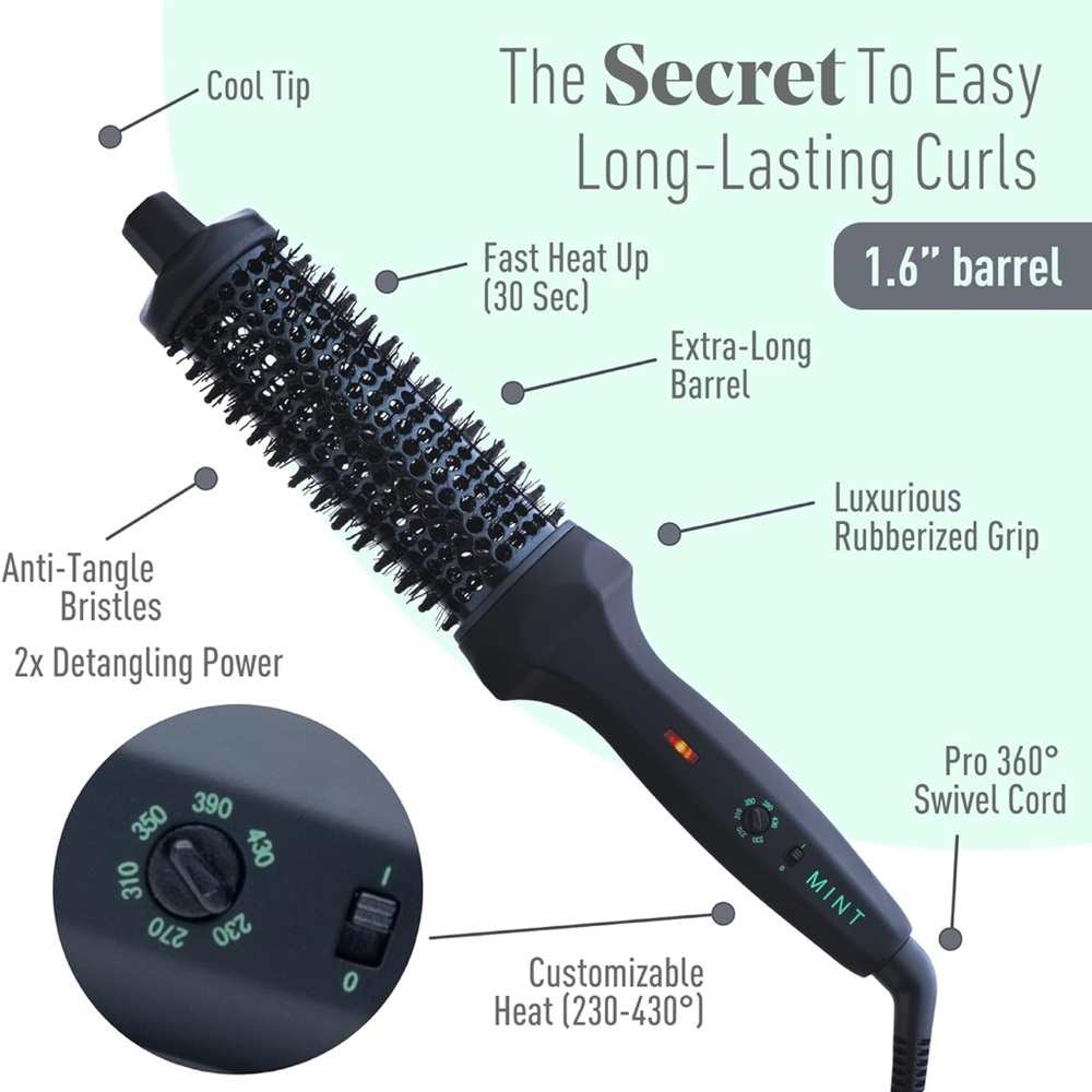 Mint Black Hair Styling Tool Set, curling iron brush